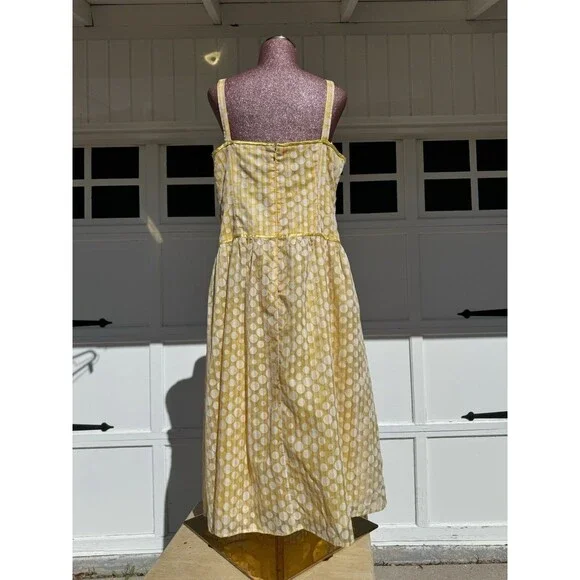 Vintage Robbie Bee Fit and Flare Polka Dot Yellow & White Midi Dress Zipper Sz14 - Picture 6 of 12